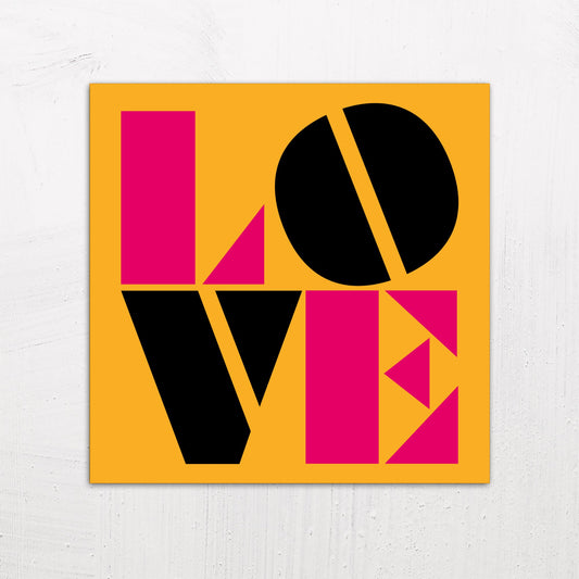 A large size metal art poster display plate with printed design of a Typographic Love Design