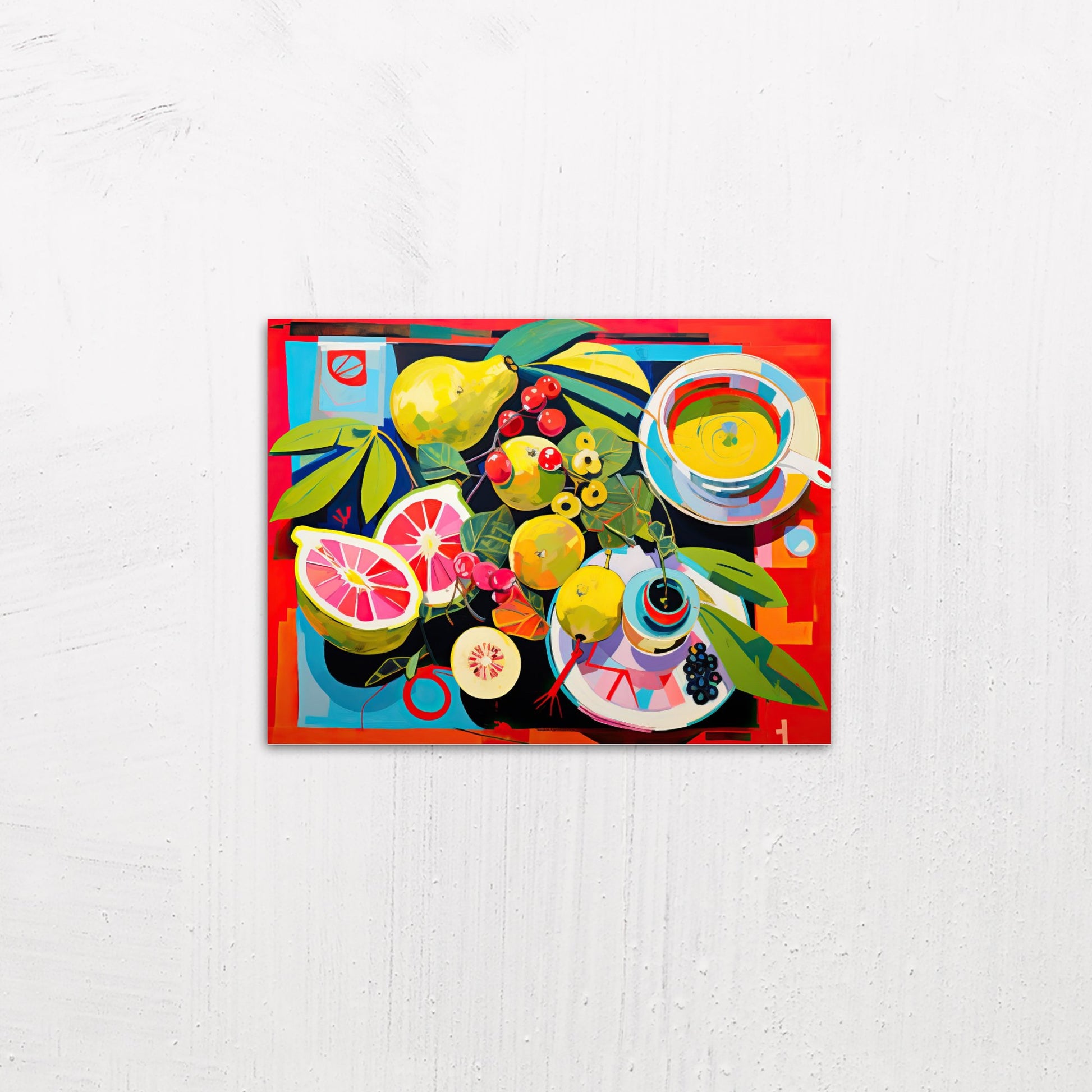 A small size metal art poster display plate with printed design of a Still Life with Fruit Painting
