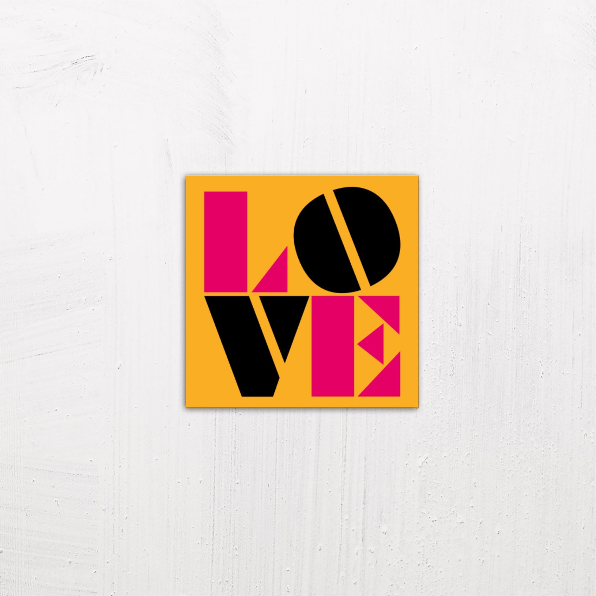 A small size metal art poster display plate with printed design of a Typographic Love Design
