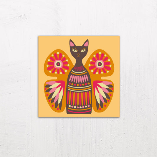 A medium size metal art poster display plate with printed design of a Butterfly Cat