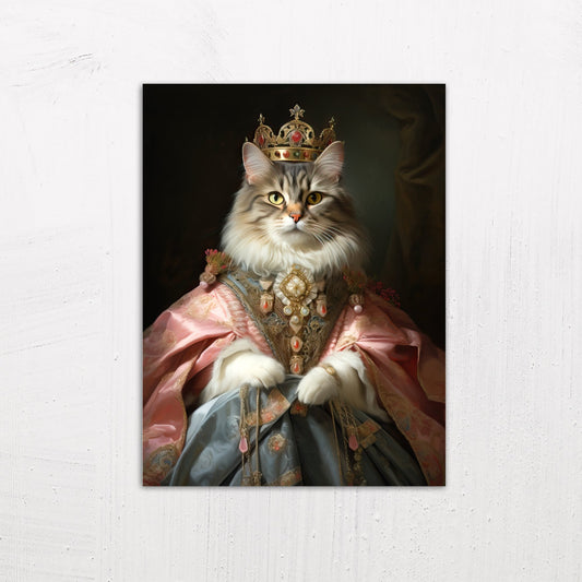 A medium size metal art poster display plate with printed design of a Pet Portraits - Princess Kitty Painting