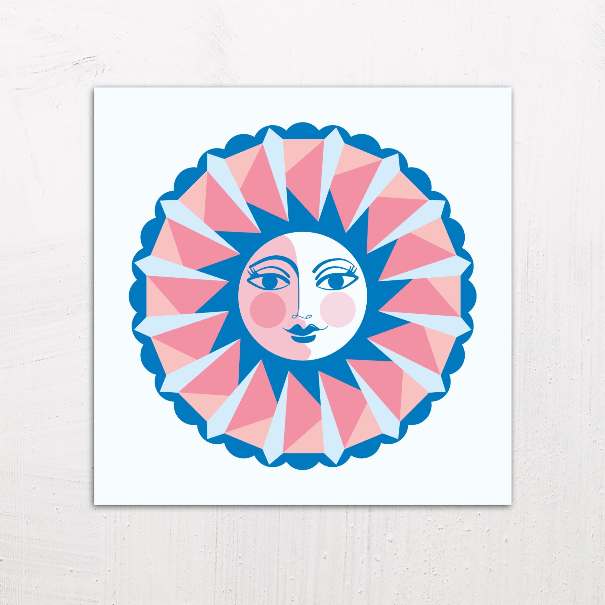 A large size metal art poster display plate with printed design of a Sun Face Design