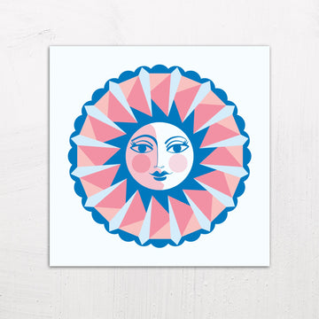 A large size metal art poster display plate with printed design of a Sun Face Design