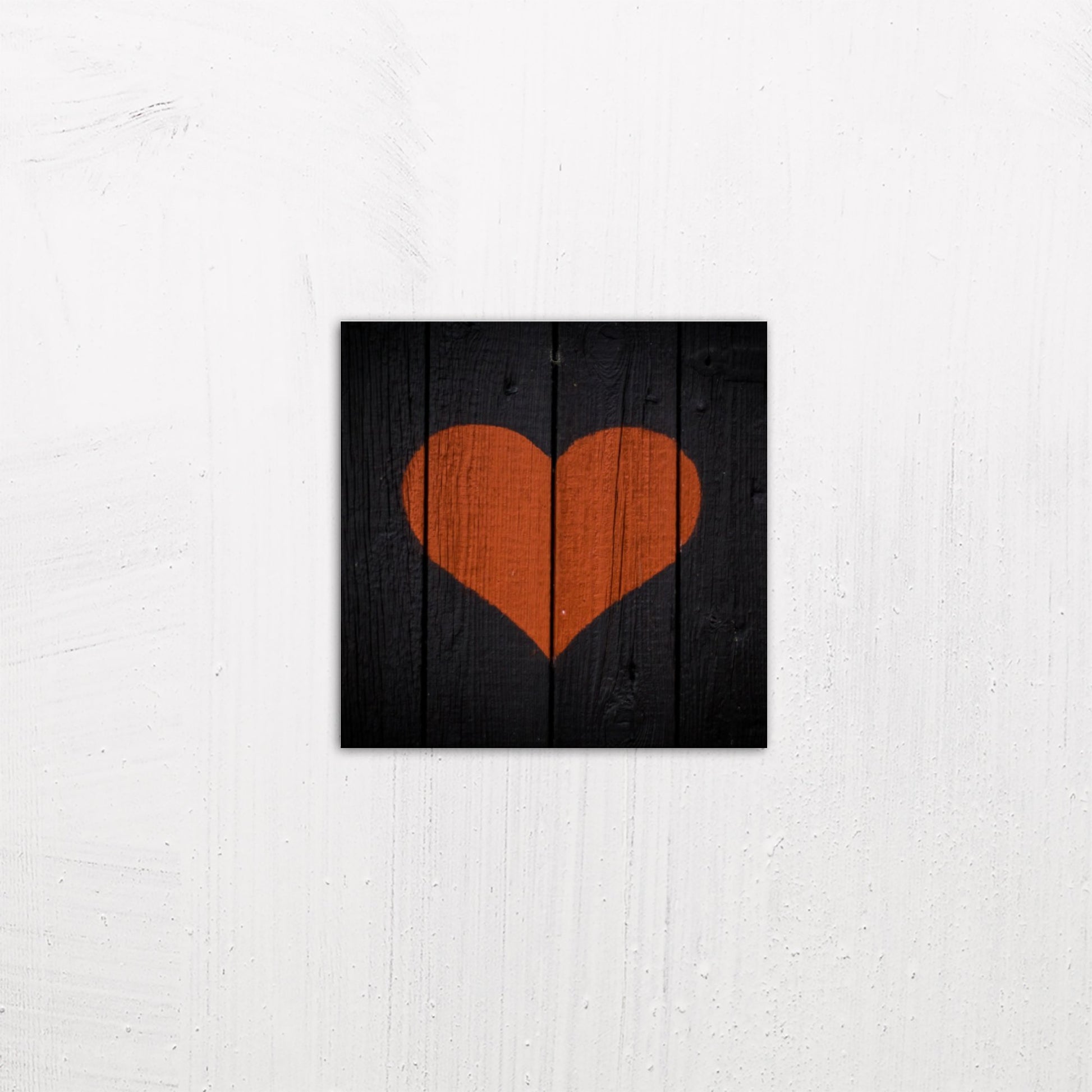 A small size metal art poster display plate with printed design of a Painted Wooden Heart