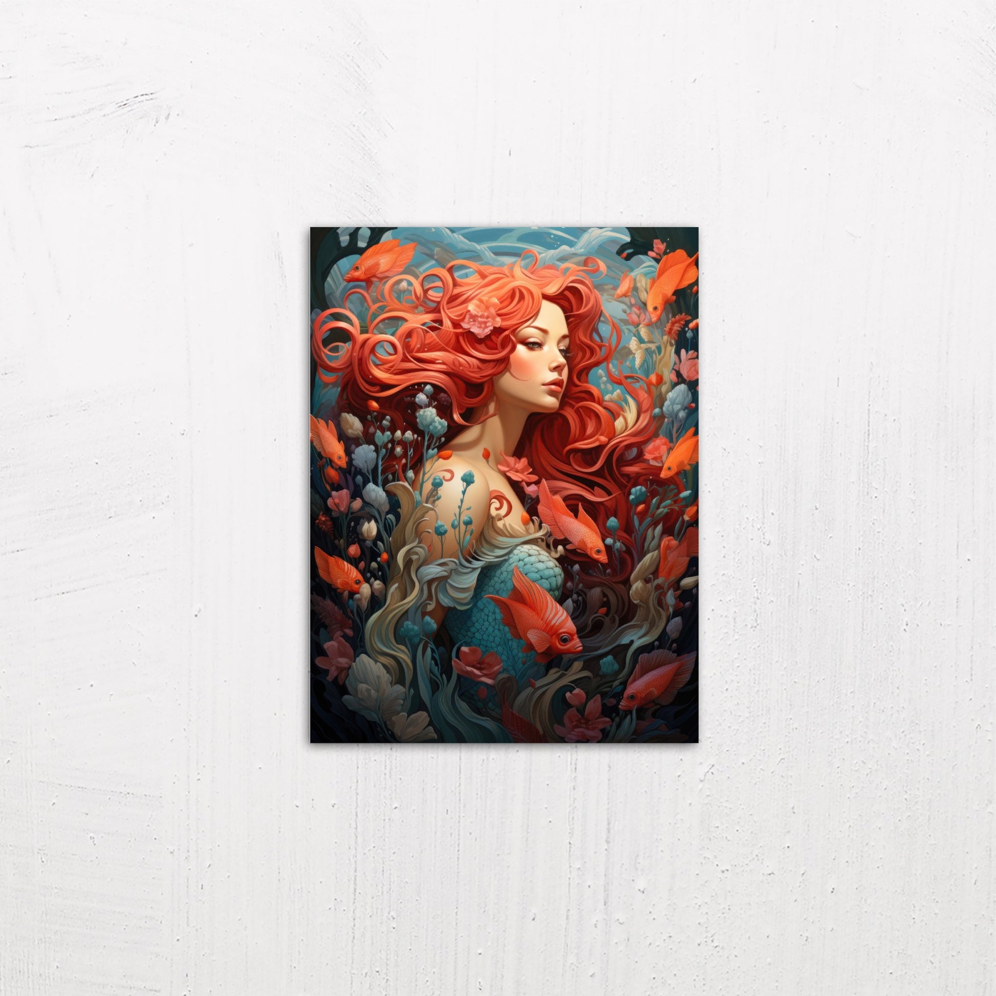 A small size metal art poster display plate with printed design of a Mermaid Fantasy Painting