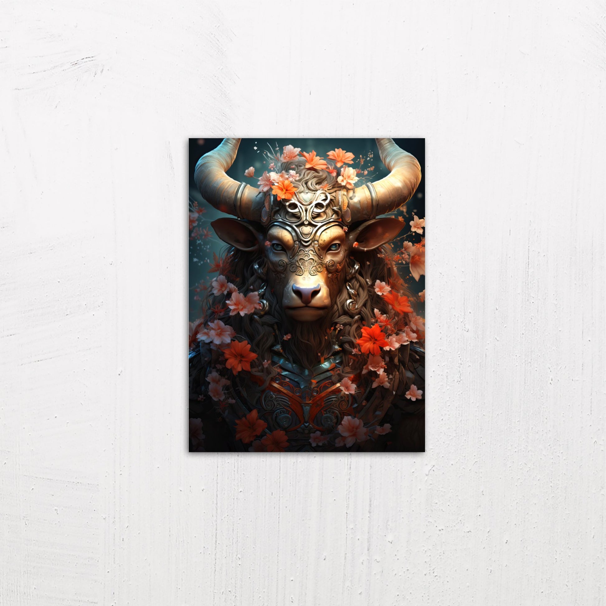 A small size metal art poster display plate with printed design of a Magical Minotaur Fantasy Painting