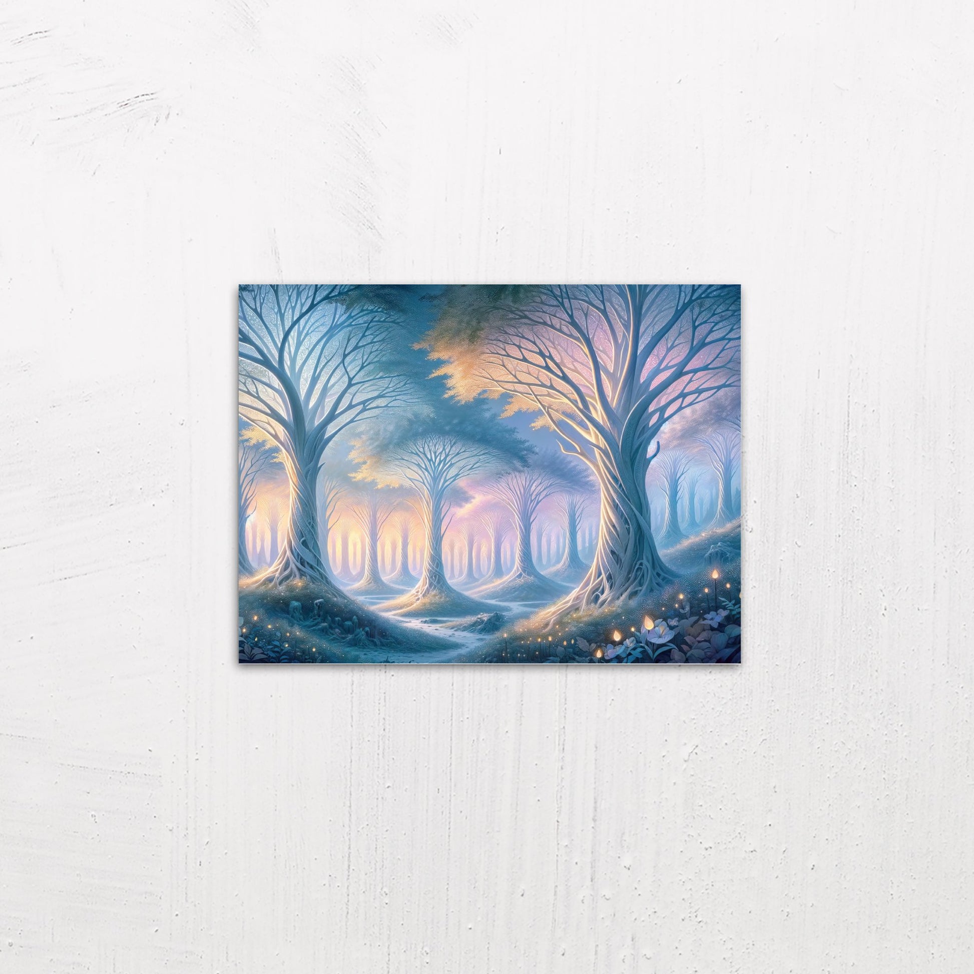 A small size metal art poster display plate with printed design of a Mystical Forest