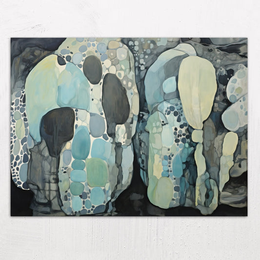 A large size metal art poster display plate with printed design of a Blue Rocks Abstract Painting