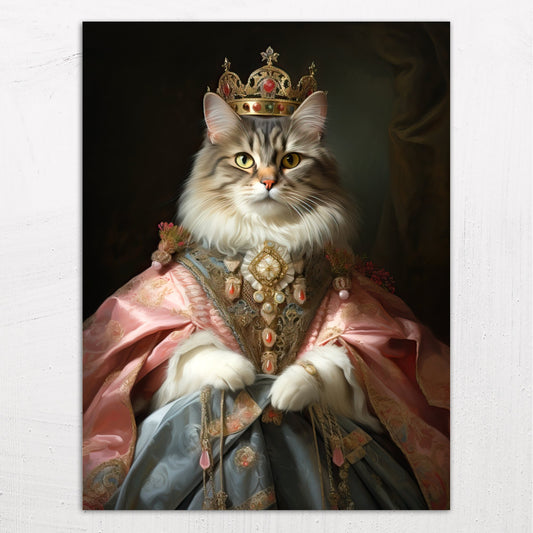A large size metal art poster display plate with printed design of a Pet Portraits - Princess Kitty Painting