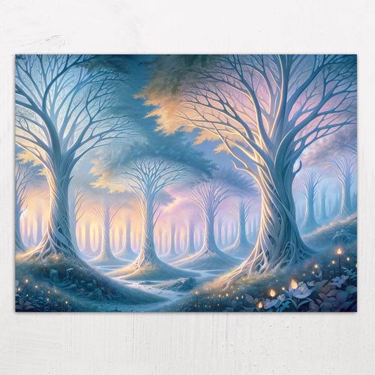 A large size metal art poster display plate with printed design of a Mystical Forest