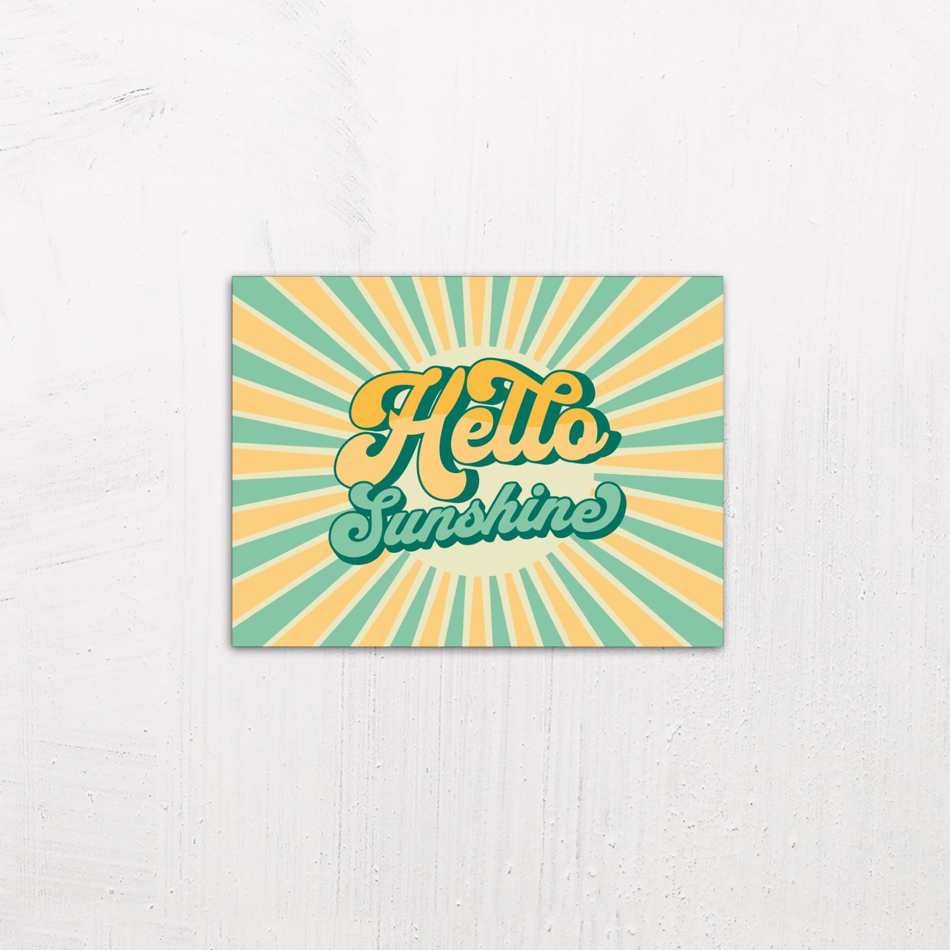 A small size metal art poster display plate with printed design of a Hello Sunshine Quote