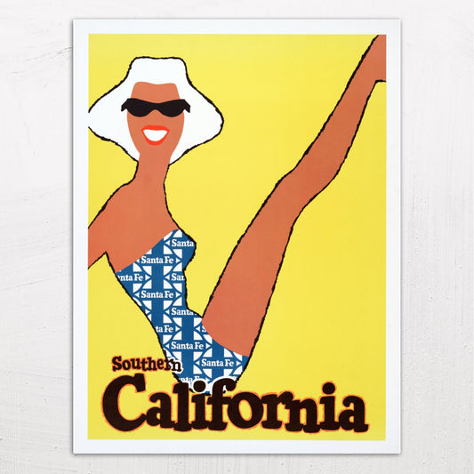 Girl in Santa Fe Swimsuit Southern California Vintage Travel Poster (1963)