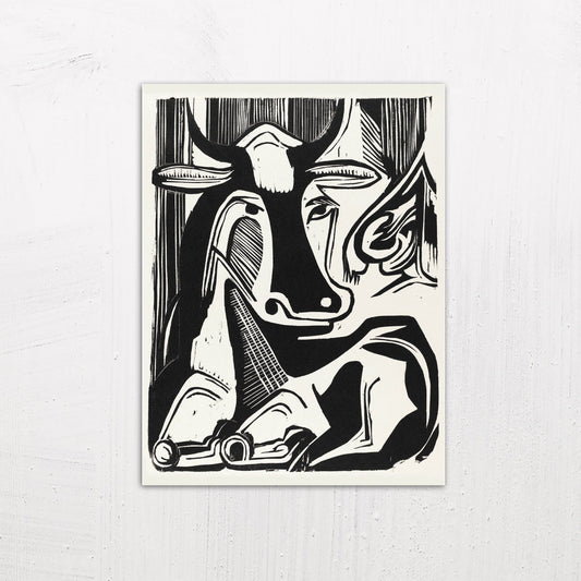 Large Cow Lying Down Woodcut by Ernst Ludwig Kirchner (1929)