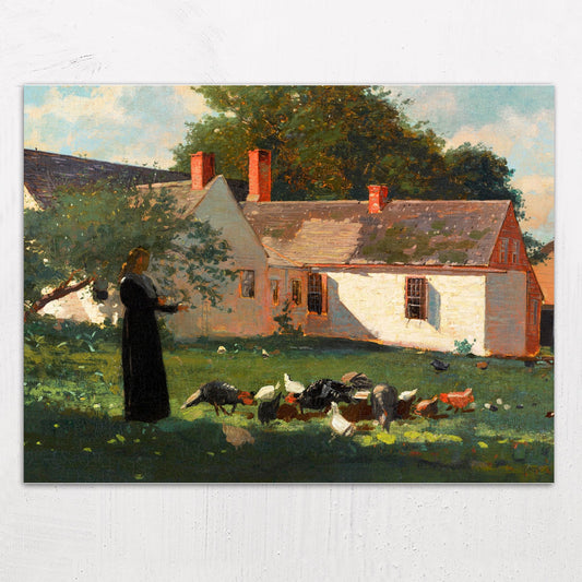 A large size metal art poster display plate with printed design of a Farmyard Scene by Winslow Homer (1872-1874)