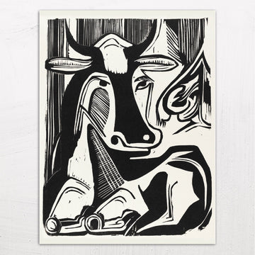 Large Cow Lying Down Woodcut by Ernst Ludwig Kirchner (1929)