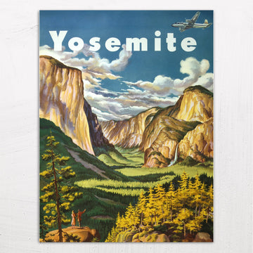 Yosemite National Park Vintage Travel Poster for United Airlines (1945)
