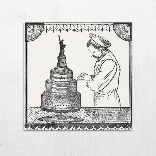A large size metal art poster display plate with printed design of a Ornamental Confectionery and Practical Assistant to the Art of Baking by Herman Hueg (1893)