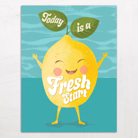 A large size metal art poster display plate with printed design of a Cute Lemon Quote 'Today is a Fresh Start'