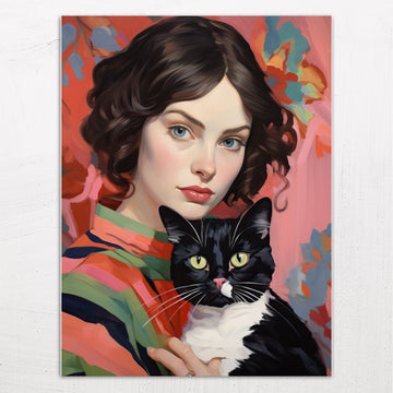 Woman Holding a Cat Painting