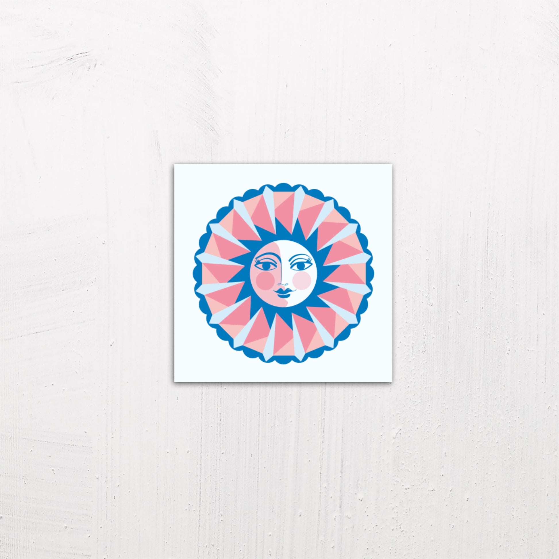 A small size metal art poster display plate with printed design of a Sun Face Design