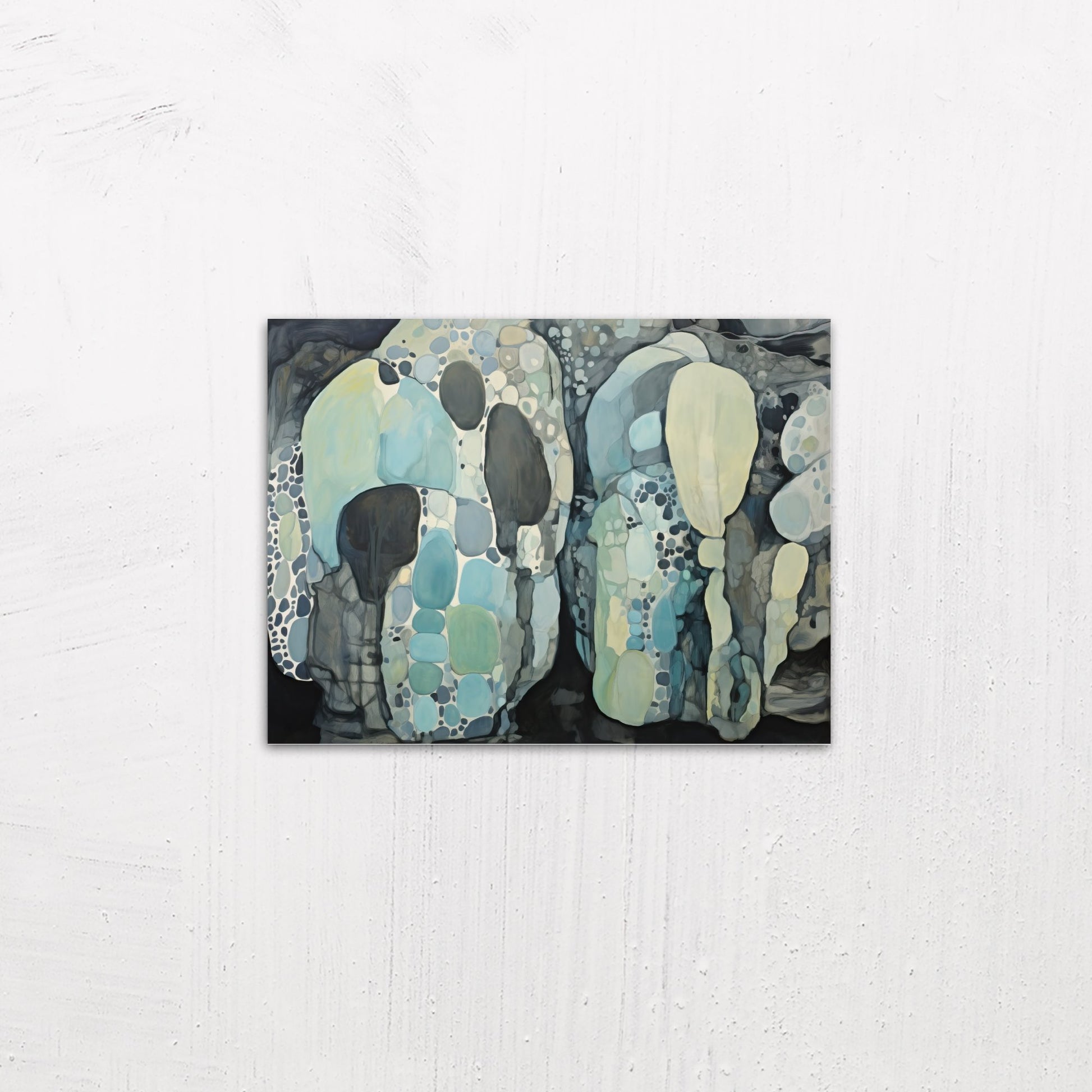 A small size metal art poster display plate with printed design of a Blue Rocks Abstract Painting