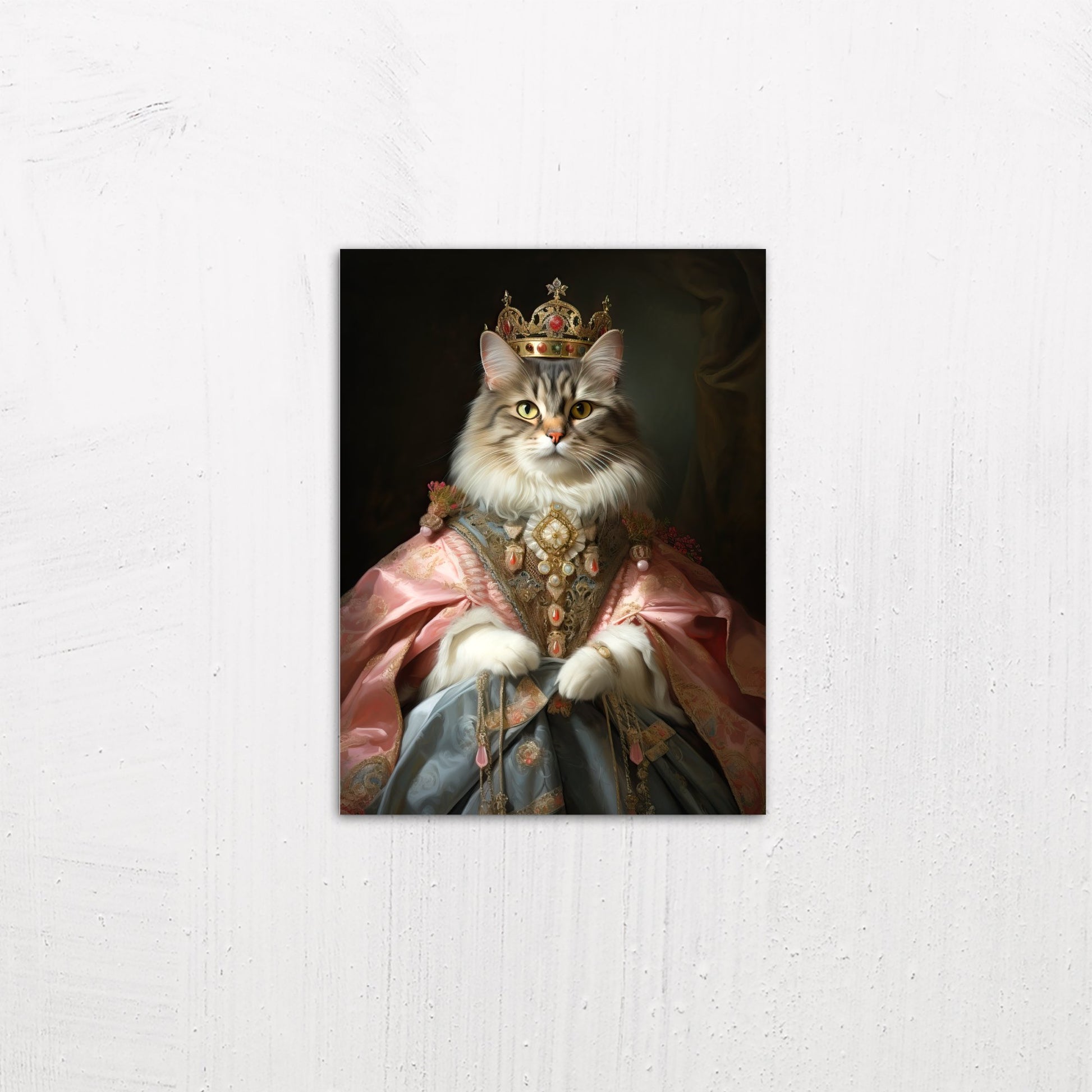 A small size metal art poster display plate with printed design of a Pet Portraits - Princess Kitty Painting